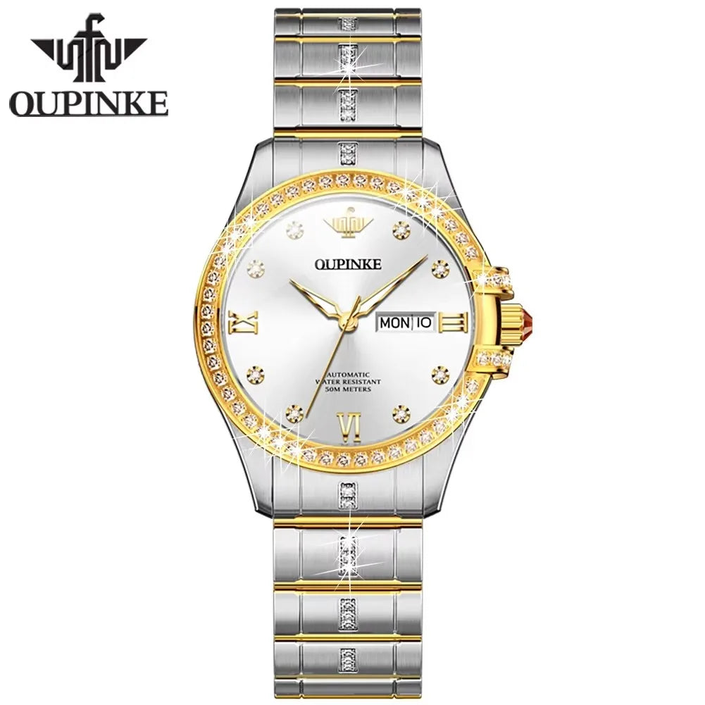 Oupinke 3195 Automatic Mechanical Watch Bracelet Luxury Diamond Dial Calendar Luxury Women's Watches Waterproof for Ladies Wrist