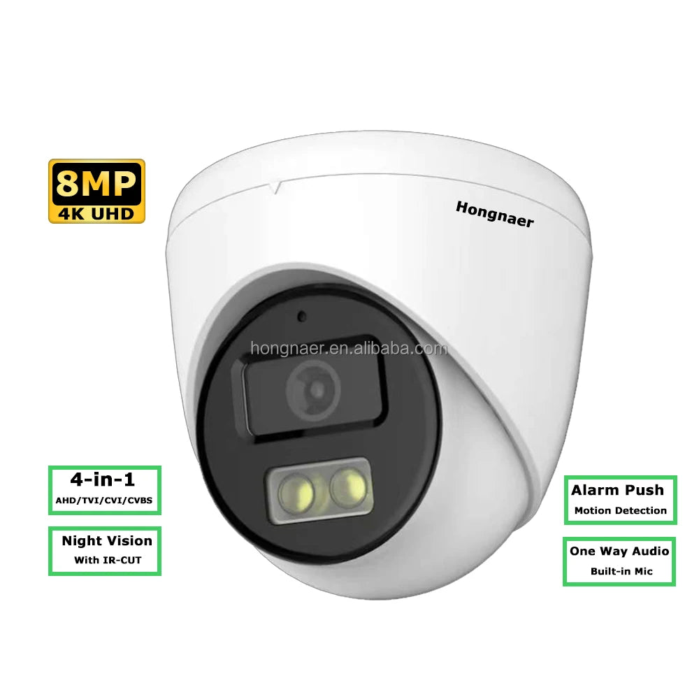 Hongnaer 4 in 1 Wire CCTV Analog HD Dome Video AHD Coaxial Audio Camera Home Indoor 8MP 4K DVR IP Analog CCTV Security Camera