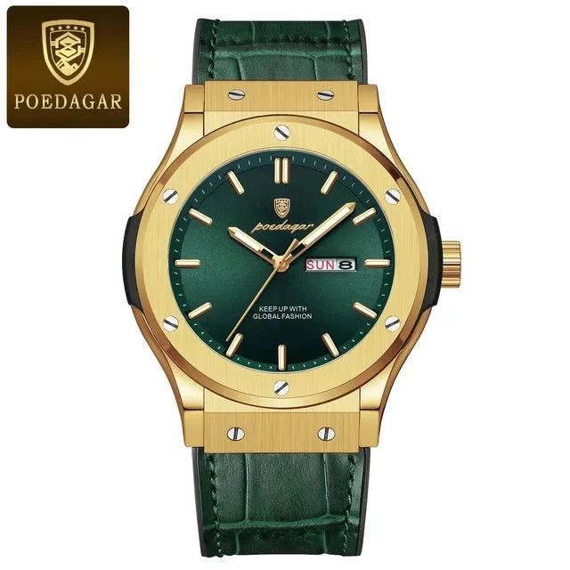 POEDAGAR 952 Fashion Men's Watches Trend Classic New Quartz Watch for Man Waterproof Luminous Week Date Wristwatch Leather