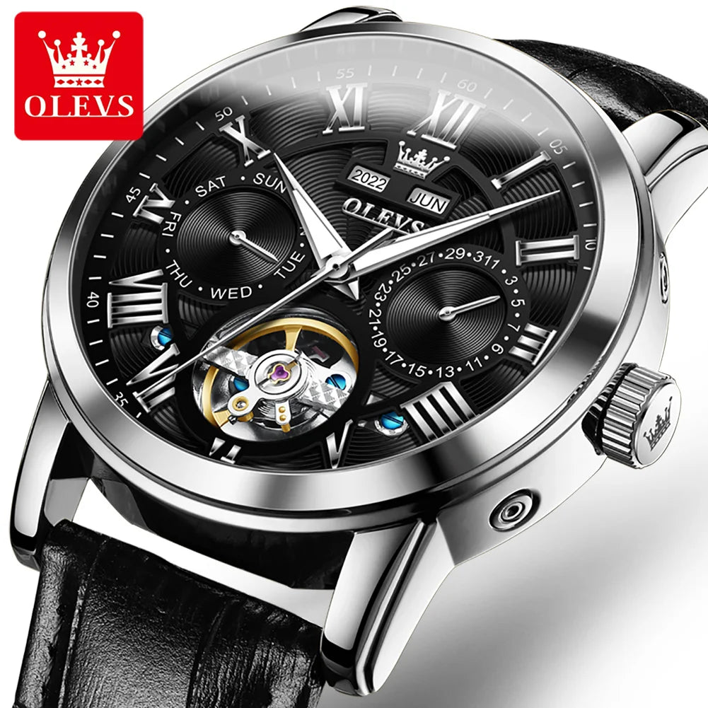 OLEVS 6668 Automatic Mechanical Men's Watches Flywheel Three Eyes Month Week Luxury Watch Automatic Mechanical SmartWatch