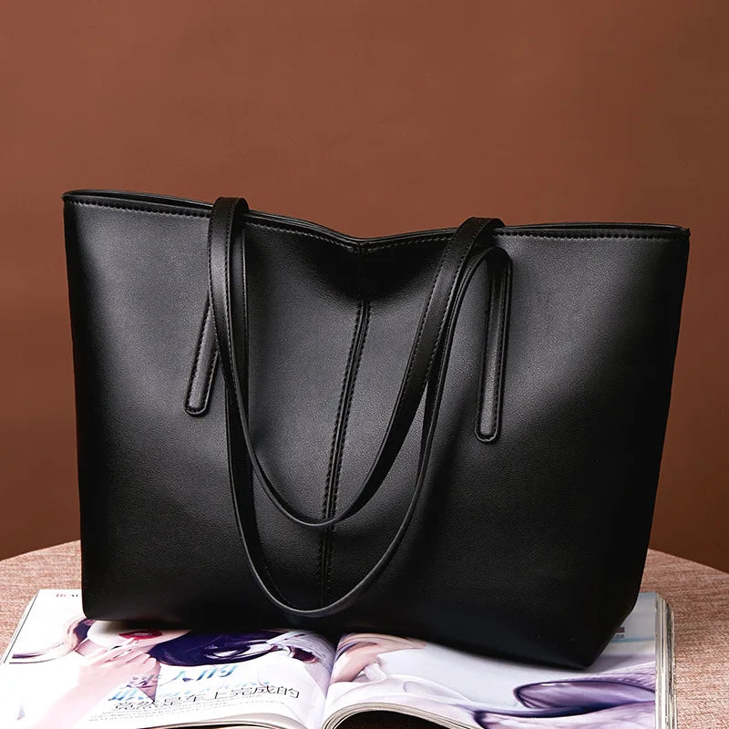 Designer New Fashion Trendy Women Luxury Big Handbag Wholesale Pu Leather Large Capacity Ladies Black Tote Hand Bag