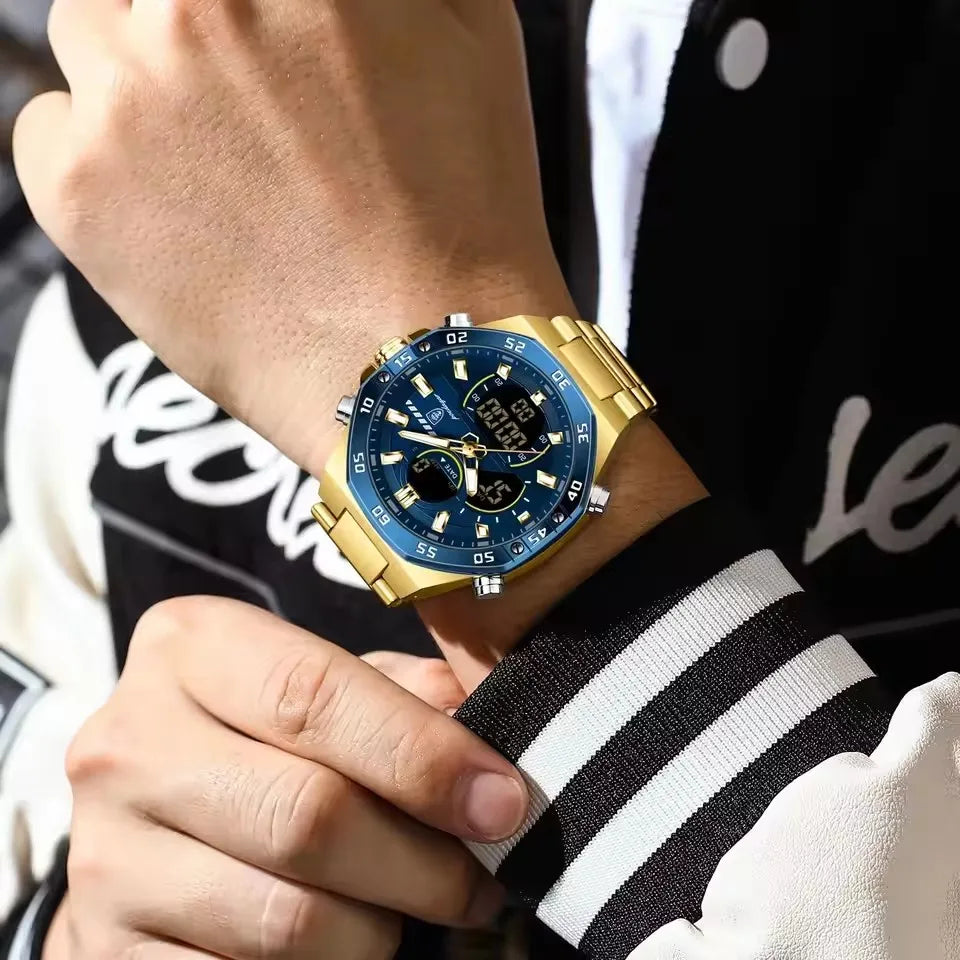 POEDAGAR E101 Luminous Week Date Man Watch LED Fashion Men Waterproof Dual Time Display Digital Electronic Quartz Men's Watches
