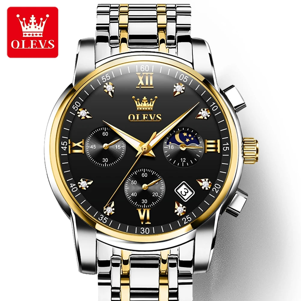 HYX Latest OLEVS 2858 Real Fashion Business Sports Style Timing Men's Watches Quartz Stainless Steel Waterproof Watch