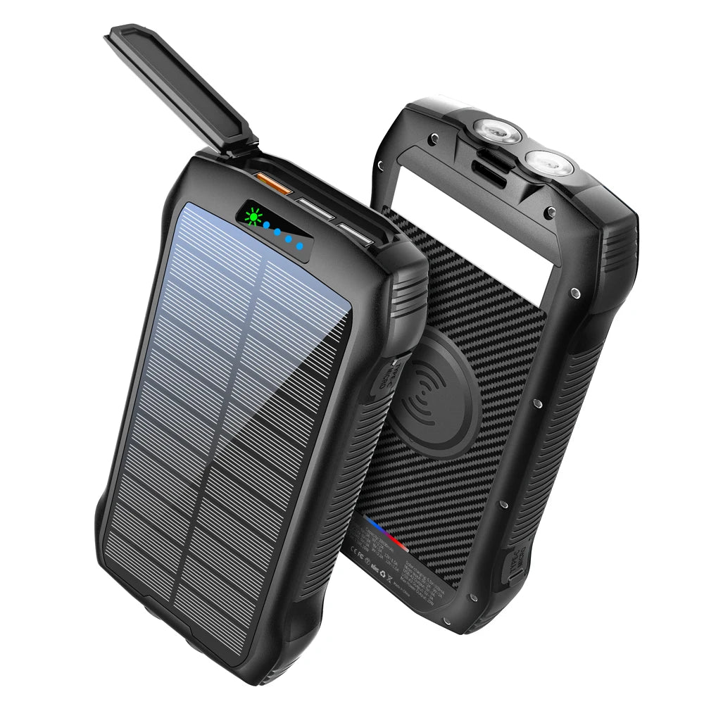 Free Sample 2025 Outdoor Waterproof Wireless Fast Charging OEM Logo Custom 26800mAh Large Capacity Solar Power Bank LED Display