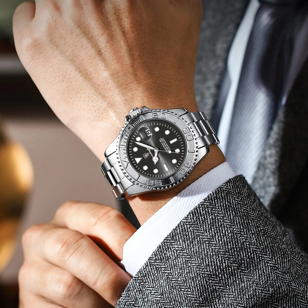 POEDAGAR Luxury Men Watch Business Quartz Watches Sports Waterproof Luminous Date Stainless Steel Men's Watches