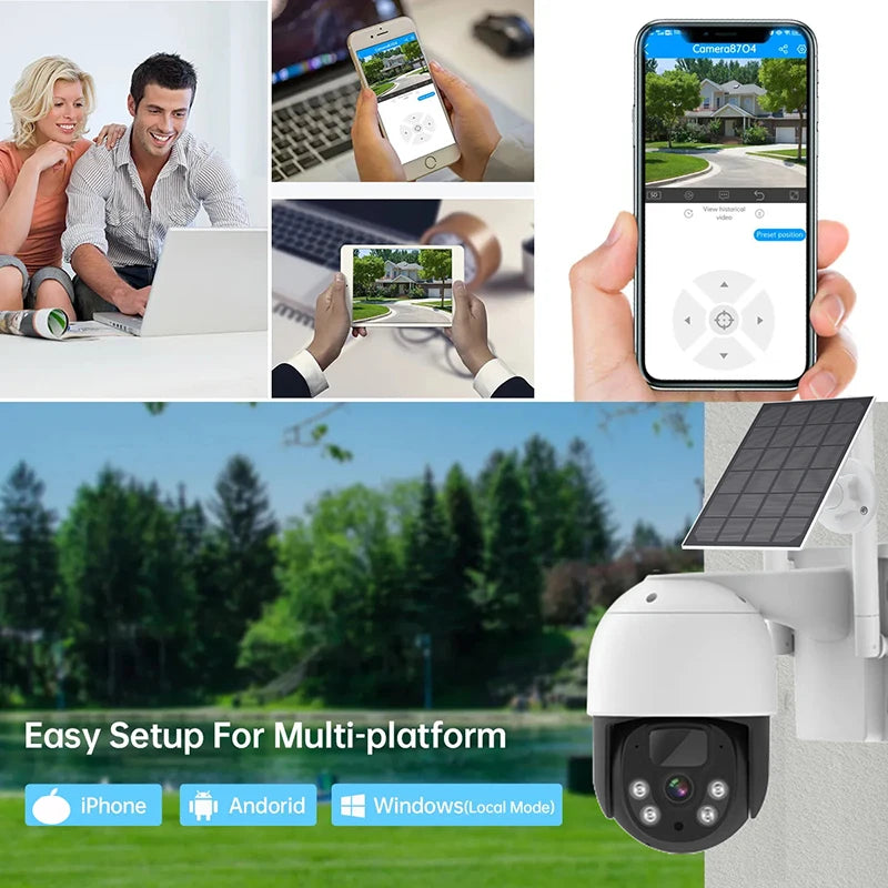 Wistino 4MP Battery Solar Power Two Way Audio PTZ Camera Wifi NVR System 4CH Solar Cctv Kit Wireless Security Camera