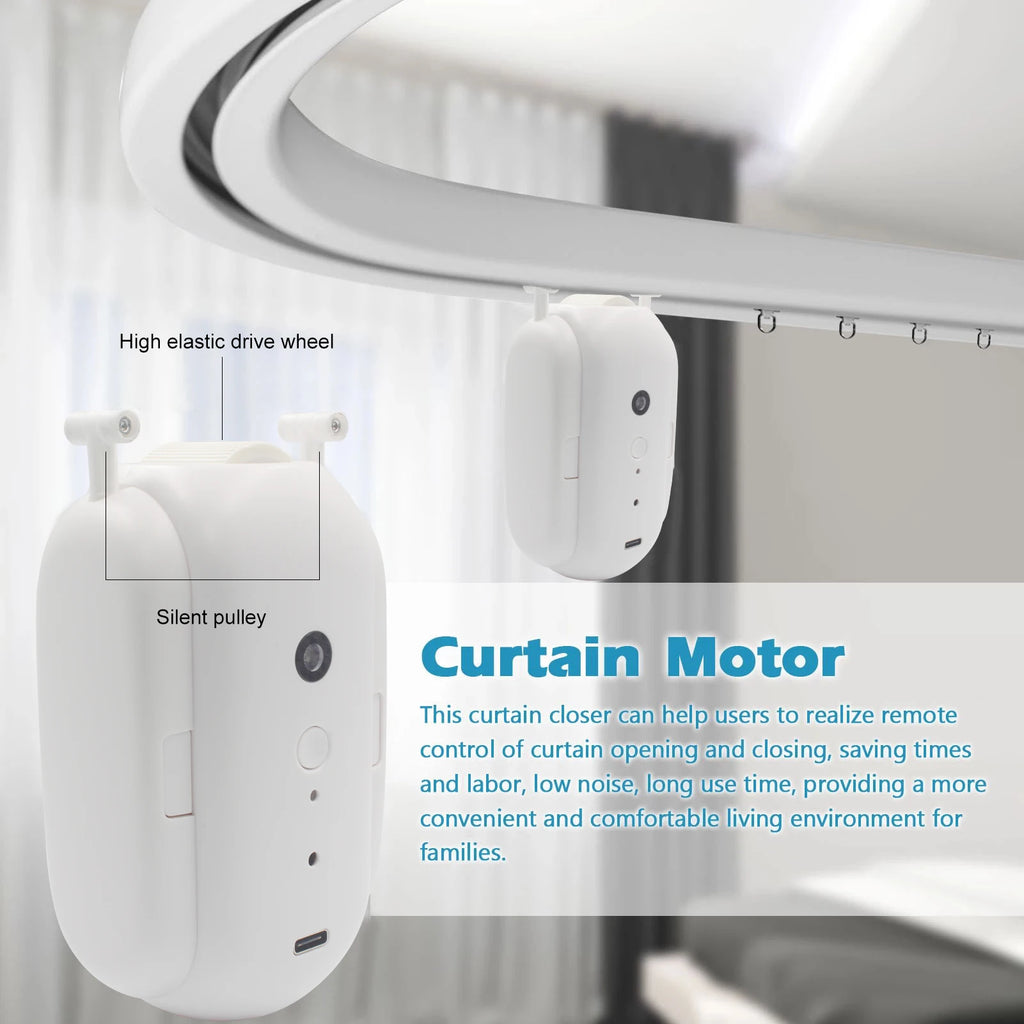 RSH Tuya Smart Round Opener for Smart Home Curtains Alexa Compatible Rechargeable Battery 7KG Load Capacity