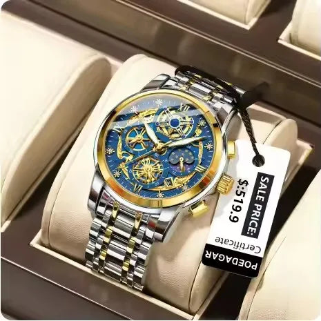POEDAGAR Watch Luxury 984 Fashion Quartz Men's Watches Reloj High Quality Chronograph Moon Phase Dial Wristwatches Reloj Montre