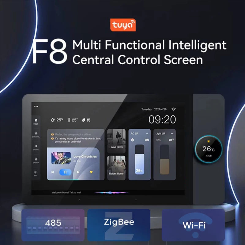 New 8'' Inch Tuya HD LCD Touch Control Android Smart Home Gateway Panel with 2 Gang Relays and 2 Speakers Music Center Panel