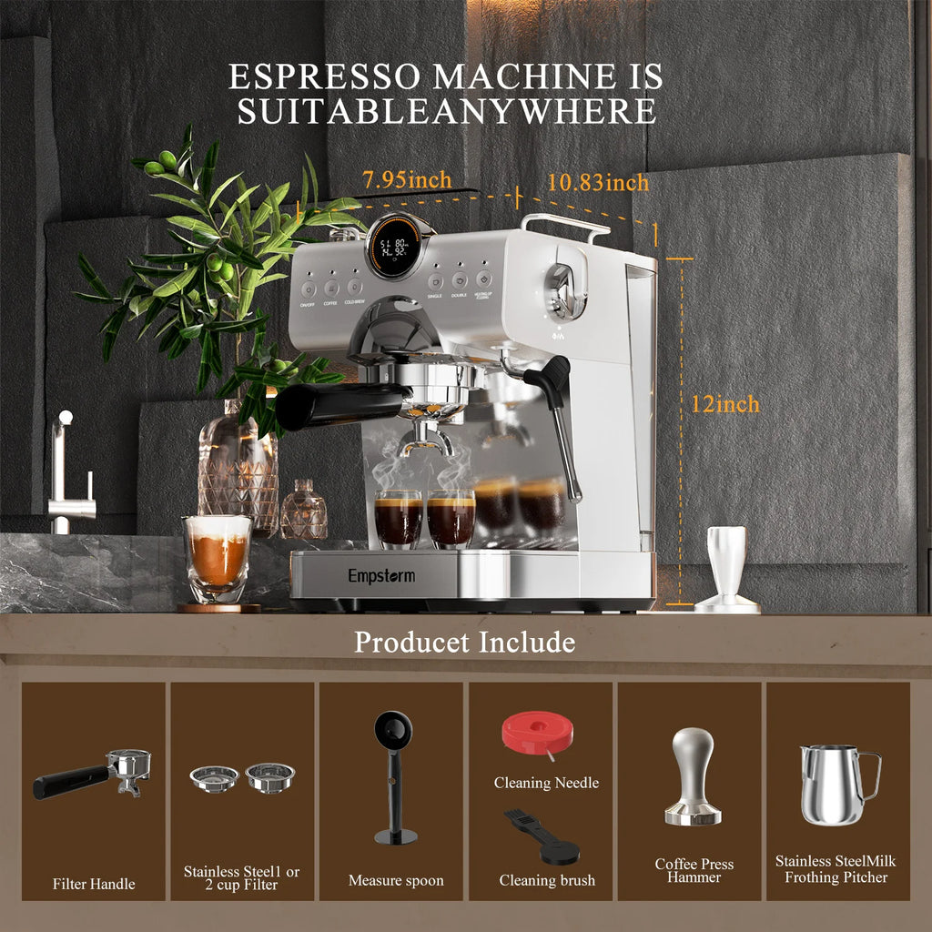 For CB1 New Design High Quality Electric Semi-Automatic Coffee Maker with Cold Brew & Milk Frother for Household Use