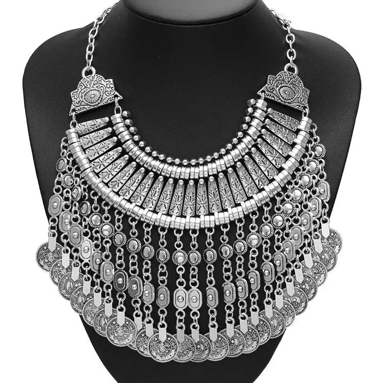 2025 New Fashion Vintage Indian Statement Necklace Women Jewelry Maxi Long Big Chunky Boho Ethnic Large Collar Choker Necklace