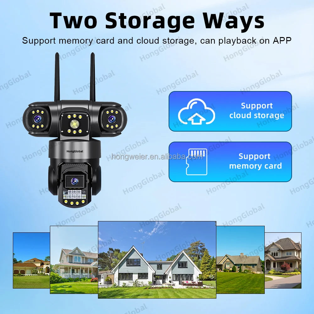 HongGlobal 12MP 6K V380 Pro Three Lenses Outdoor Smart PTZ CCTV 360 Camera Home IP WiFi Surveil Network Security Wireless Camera