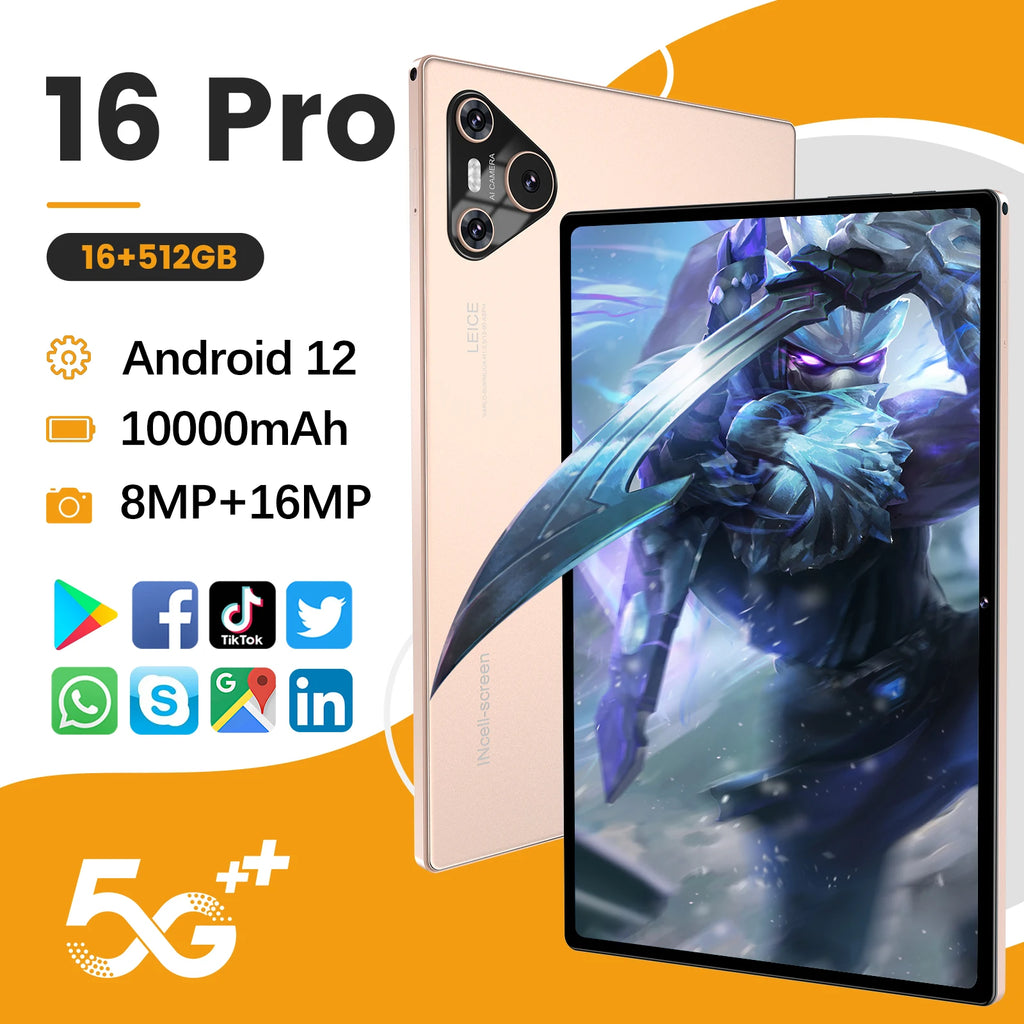 Dual Sim+sd Expandable Pad 16 Pro 5g 10.1'' 2560*1600 16gb+1tb 10000mah 8mp+16mp Android 14 Gps 8 Gen3 Tablet