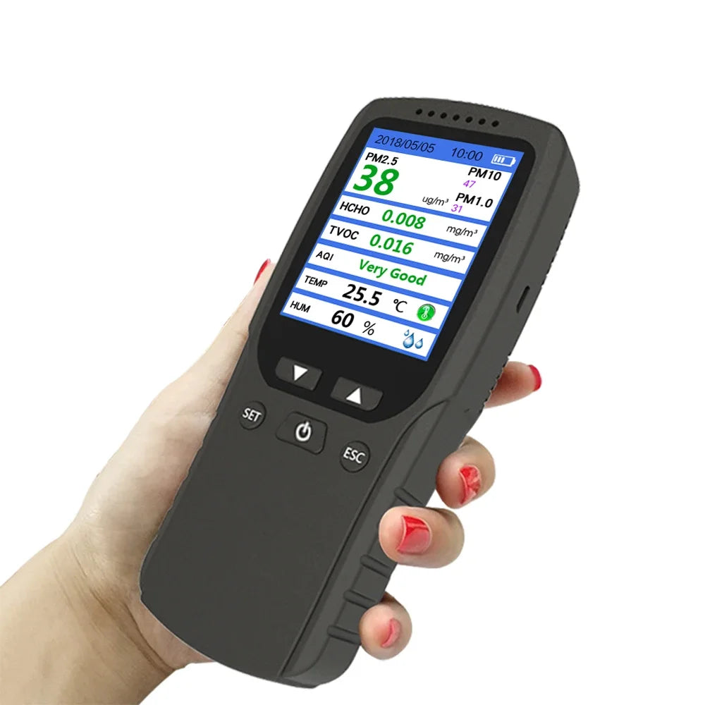 Portable 8-in-1 Smart Home Multi Gas Analysis Meter Handheld Dust Particle Detector for PM2.5 HCHO Formaldehyde Hotels Garages