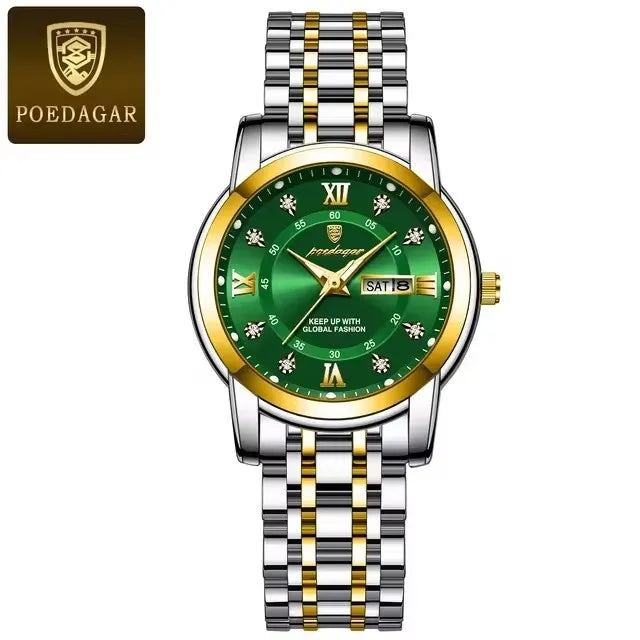 POEDAGAR Women Wristwatch 769 Luxury Diamond Quartz Ladies Watch Waterproof Stainless Steel Luminous Date Week Women's Watches