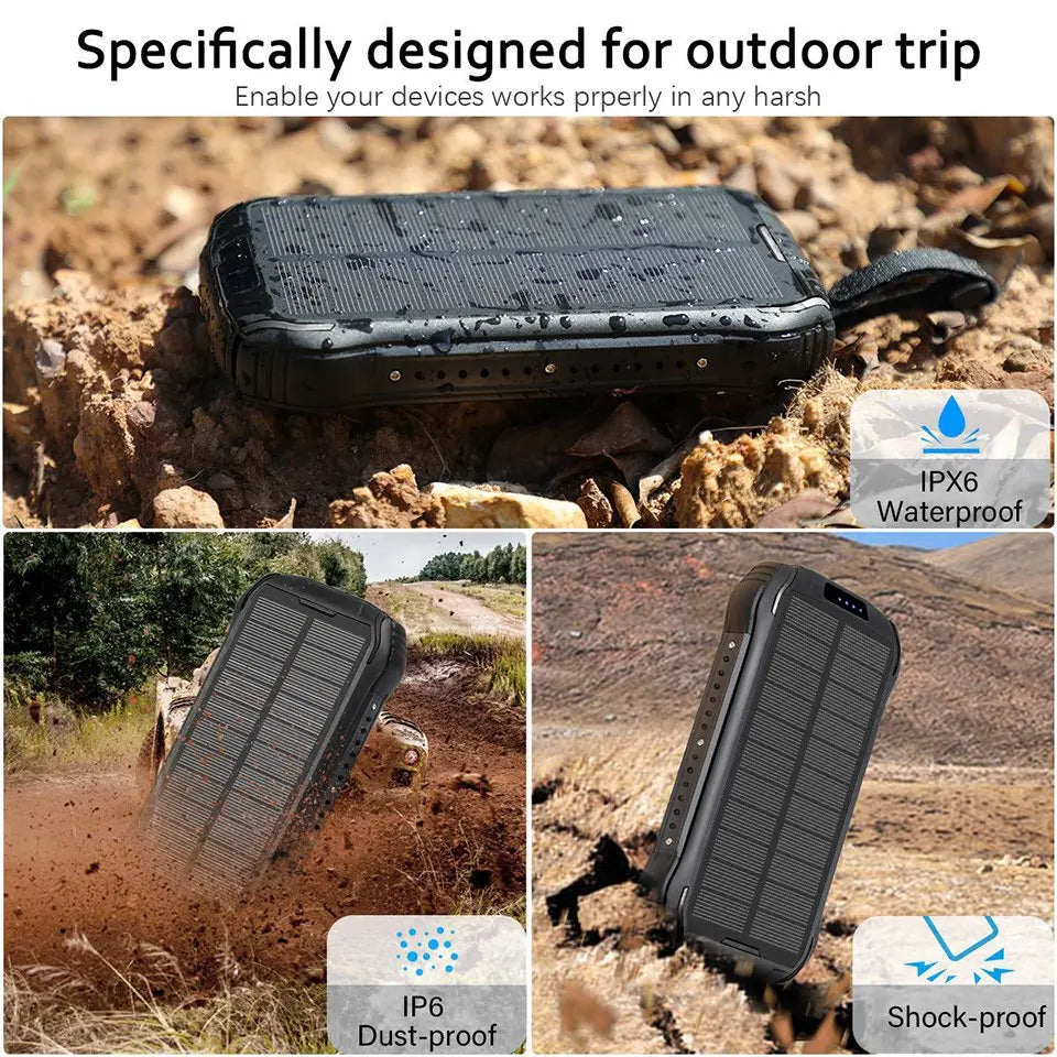 New IP65 Waterproof Power Bank 20000mAh Wireless Dual USB Solar Power Bank