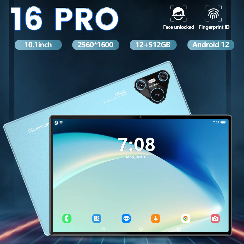 Hot 16 Pro 10.1inch Cross-Border Tablet for Adults Android System 14 12+256G MTK Octa Core New 2K Resolution Capacitive Screen