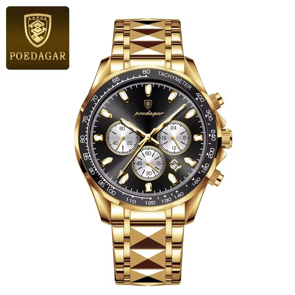 POEDAGAR Sports Watch Wrist Men Stainless Steel Quartz Watches Waterproof Luminous Date Chronograph Men's Watches Reloj Clock