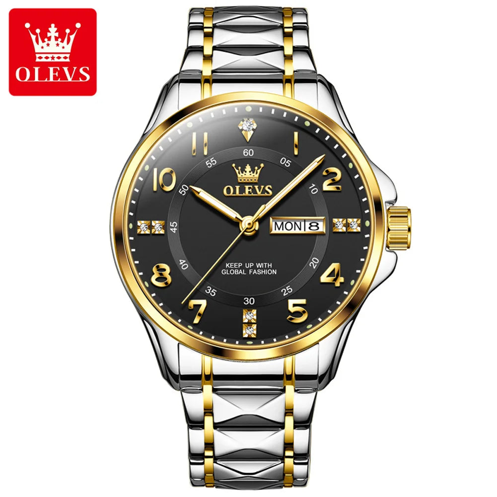 OLEVS 2910 New Luxury Quartz Watch 40mm Diamond Number Dial Men's Watches Waterproof Luminous Calendar Man Smartwatches
