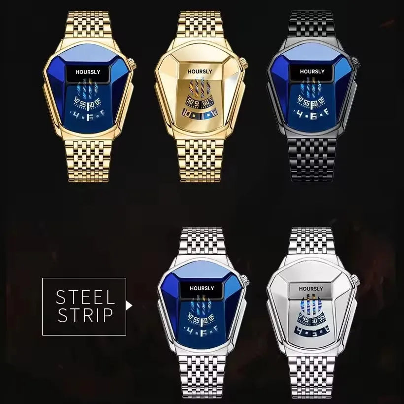 HOURSLY 6617 Fashion Men's Watches Motorcycle Cool Waterproof Sport Wristwatch Quartz Stainless Steel Leather GoldClock Watch
