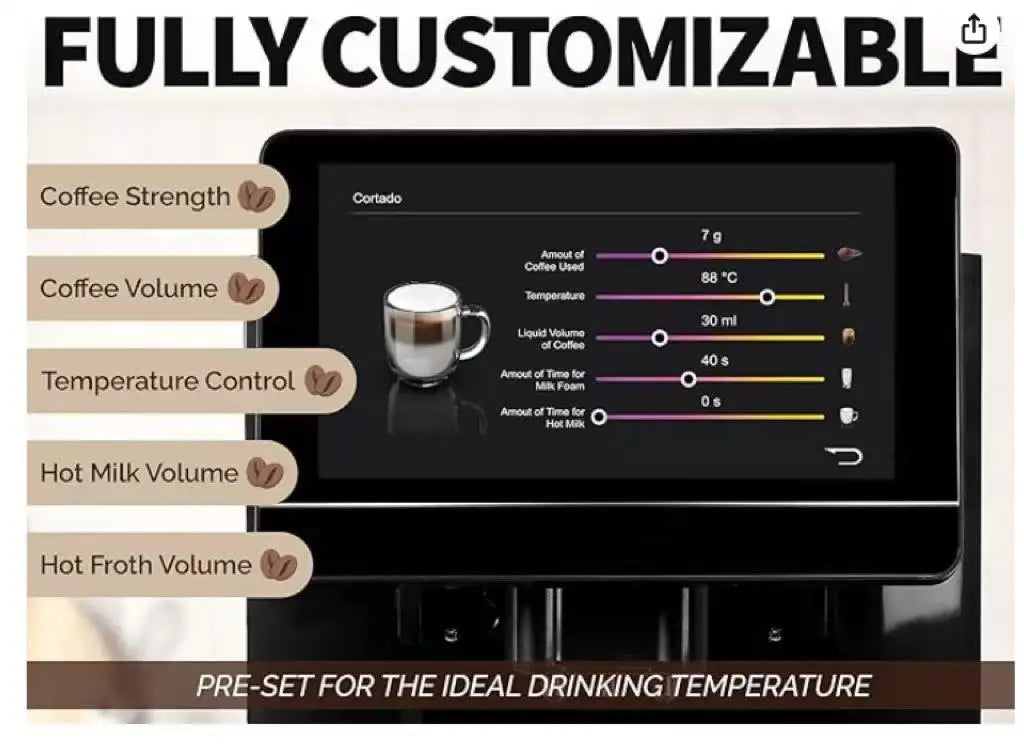 2025 Hot Sale Commercial Full Automatic Coffee Machine with with Grinder Cappuccino Latte Americano