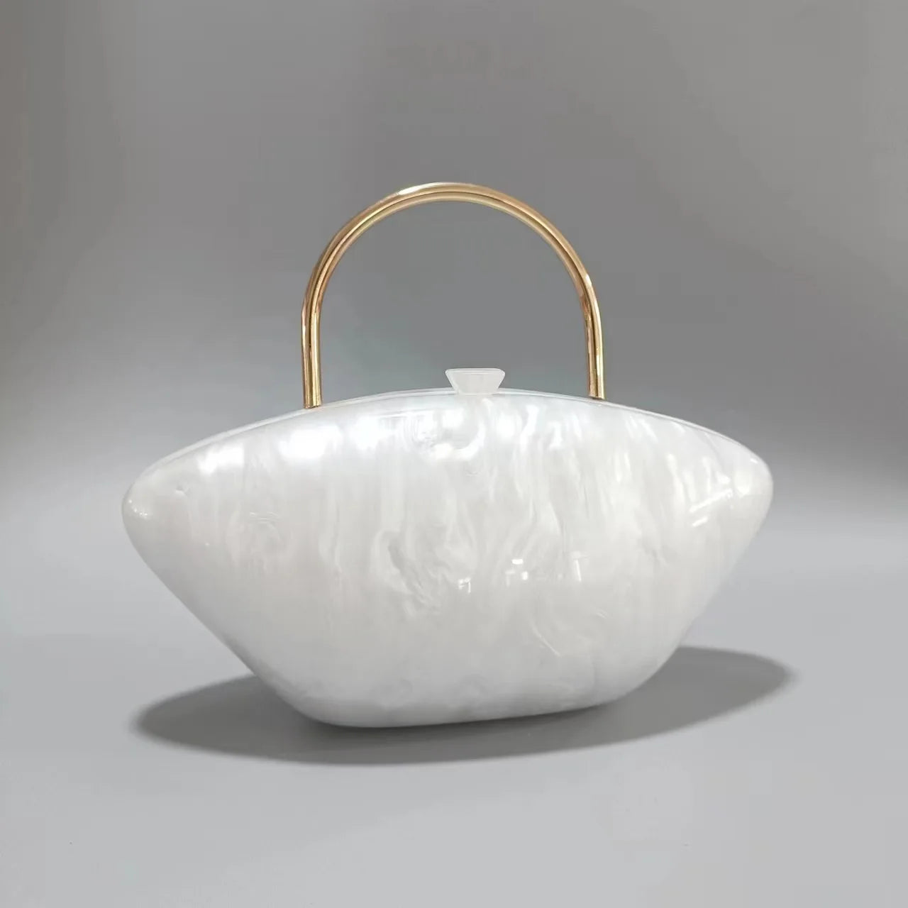 Women Handbags Acrylic Luxury Party Evening Bag Woman Metal Handle Box Clutch Purse Shell-Shaped Oval Wallets Sac a Main Femme