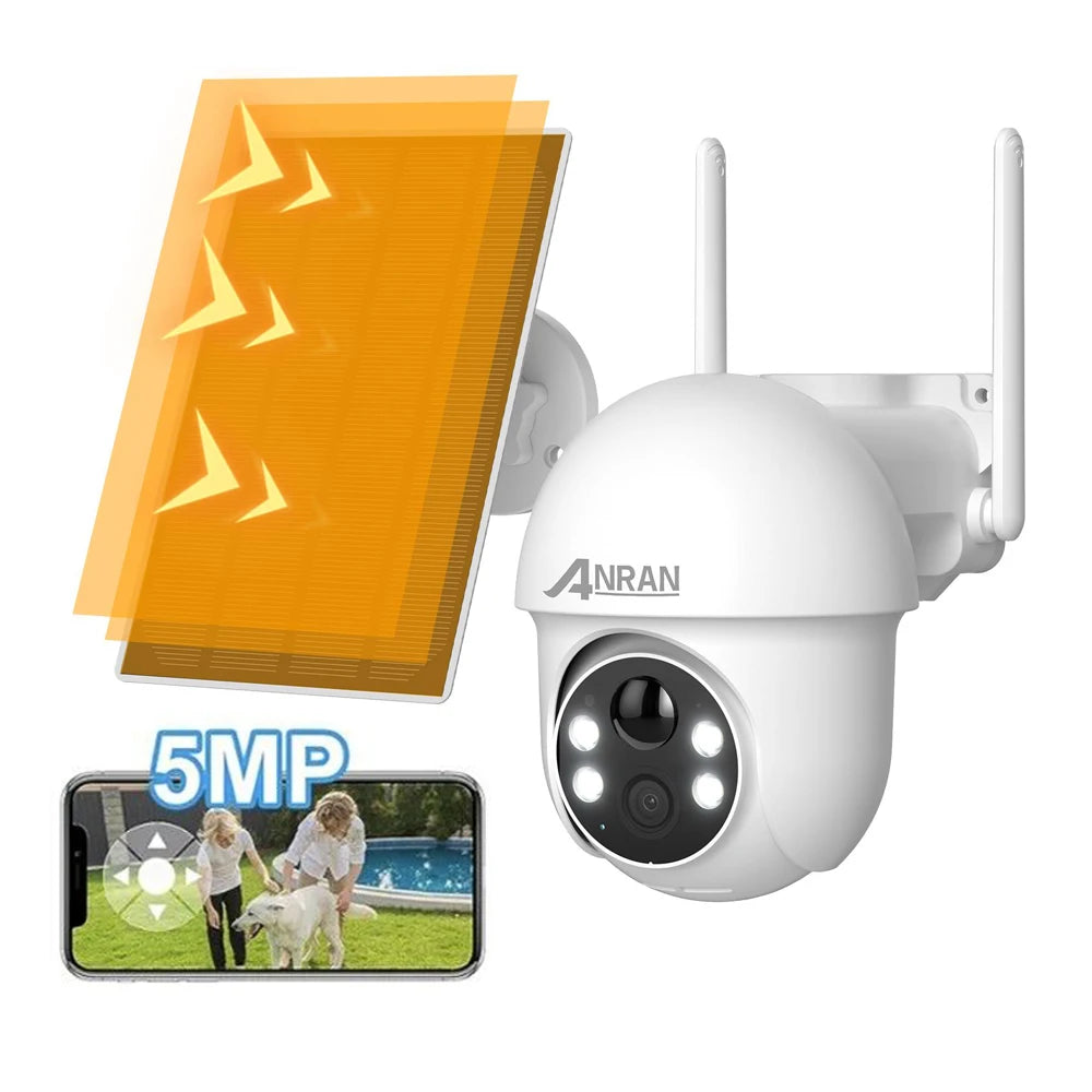 ANRAN 5MP Security Camera WiFi Camera,Solar Powered WiFi Camera,360° PTZ View,Siren Alarm,2 Way Talk,Color Night Vision,IP65