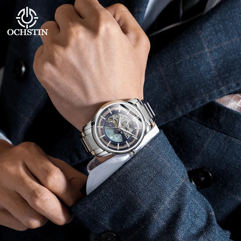 OCHSTIN 7010B Men's Watches Automatic Movement Mechanical Outdoor Waterproof Hollow Out Dial Luminous Hands Wristwatch for Male