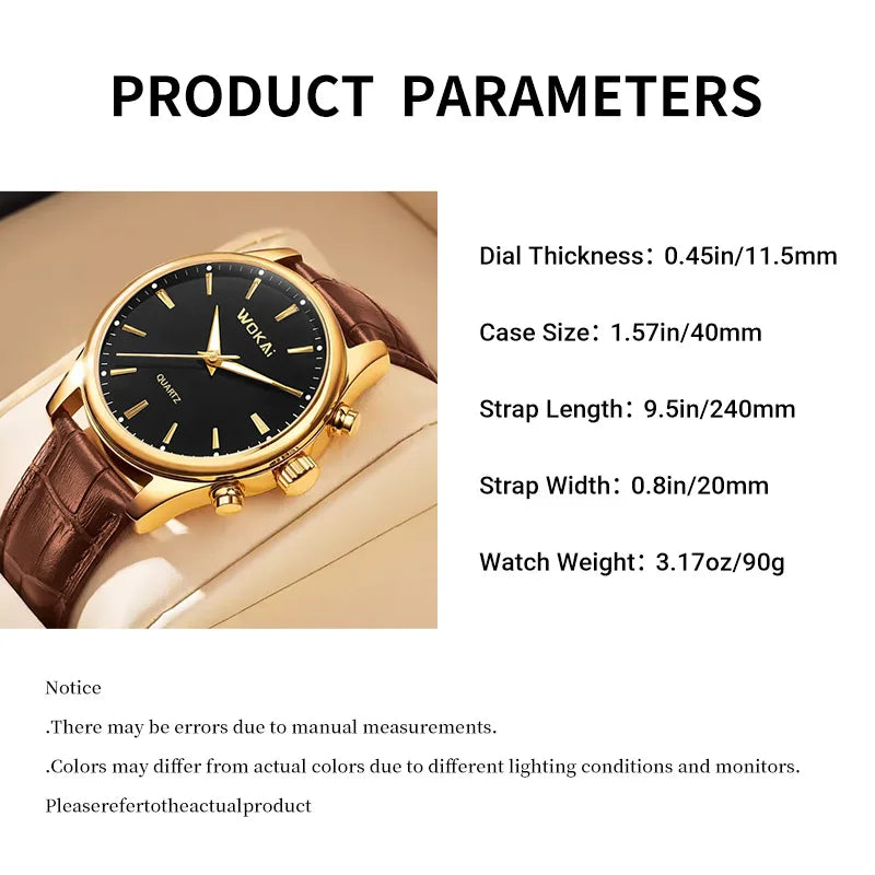 Wokai 8018 New Arrive Fashion Business Watch Men's Watches Casual Leather Band Quartz Luxury Wristwatches Men Clock Relogio