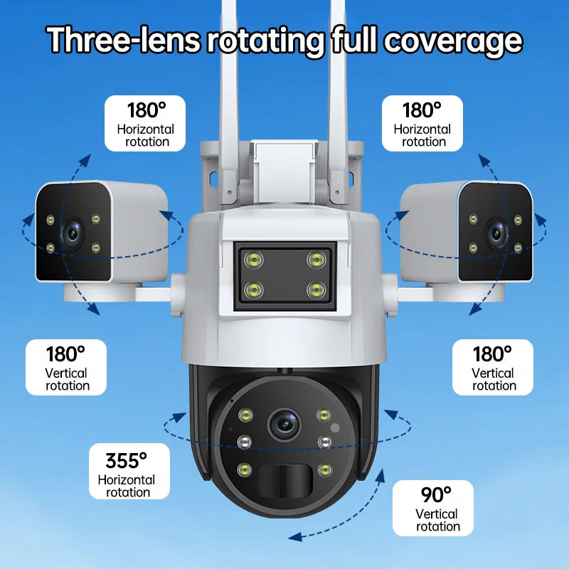 Rscamtom 4G Solar Camera Outdoor Waterproof Three screen Human Motion Detection Alarm Two way Voice Security Camera Solar 4G