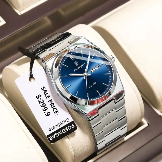 POEDAGAR 930 New Luxury Watch for Men Steel Man Wristwatch Quartz Clock Waterproof Luminous Date Week Men's Watches Reloj