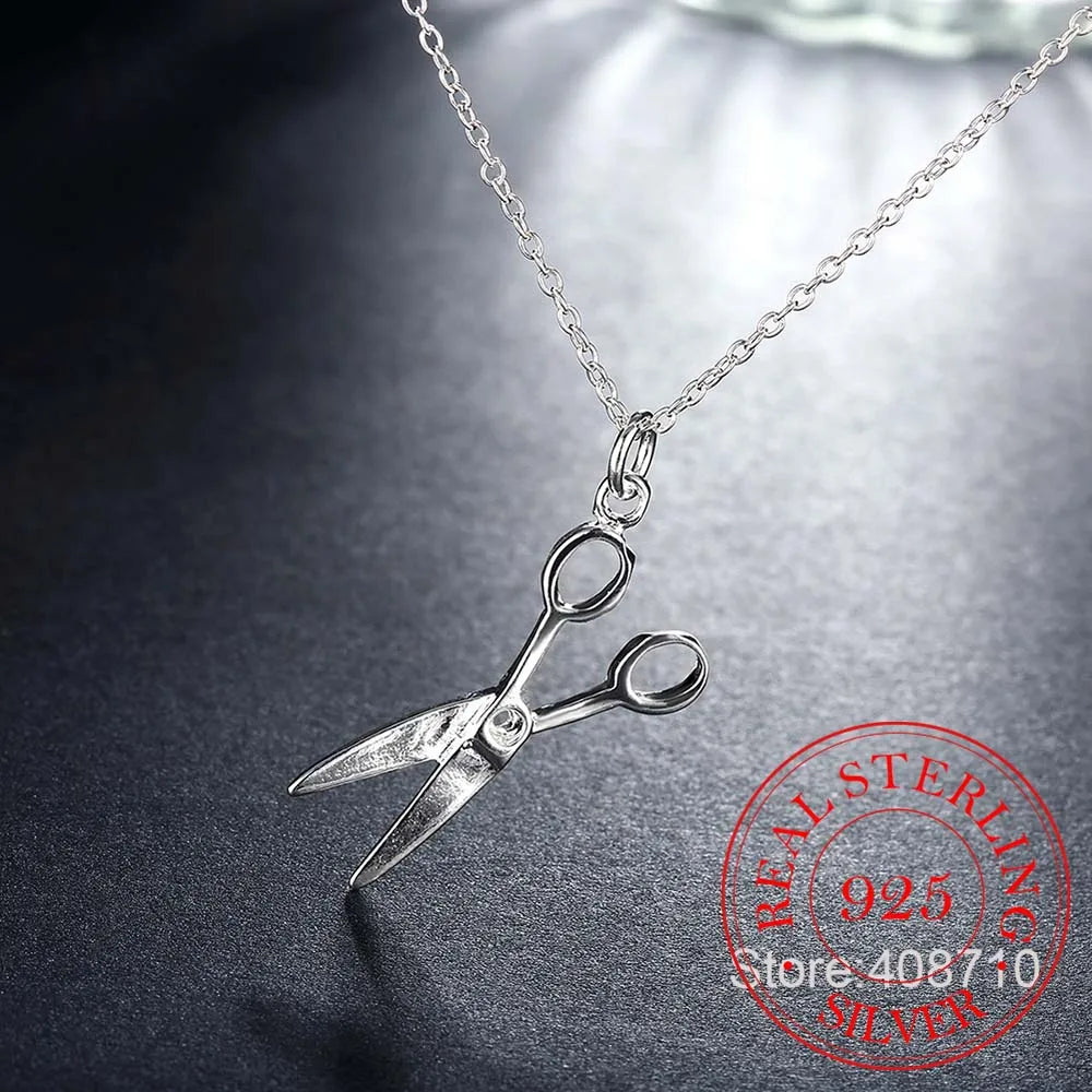 New Fashion 925 Sterling Silver Cool Punk Scissors Pendant Necklace Men's Necklace