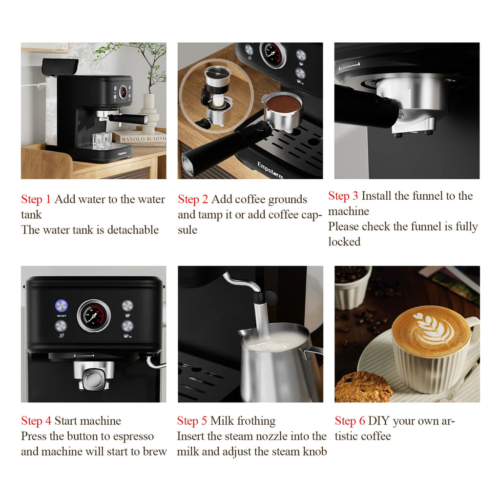 Empstorm 3 in 1 20 Bar Professional Coffee Machine Espresso Semi-Automatic Coffee Maker Machine Stock in the US Local