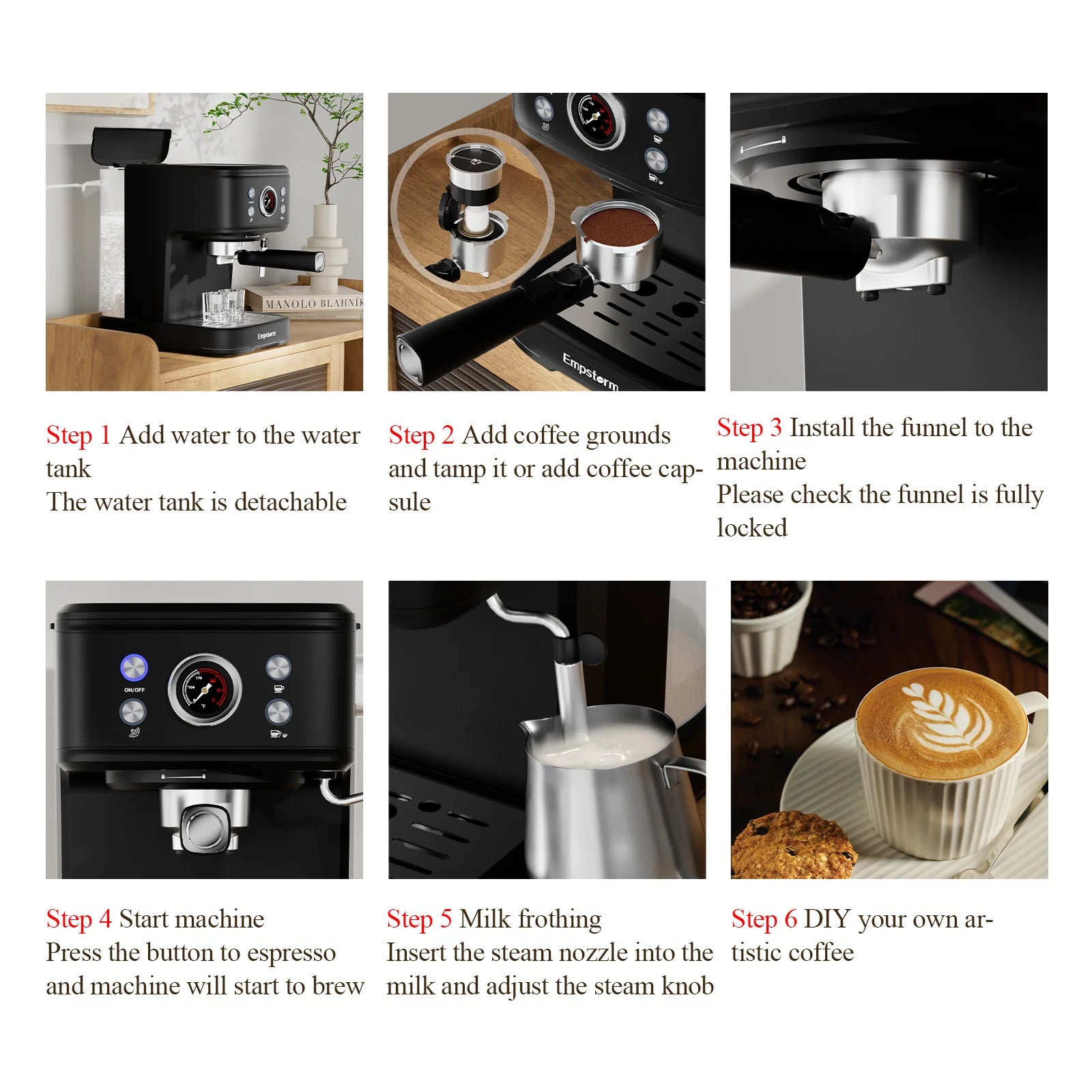 Empstorm 3 in 1 20 Bar Professional Coffee Machine Espresso Semi-Automatic Coffee Maker Machine Stock in the US Local