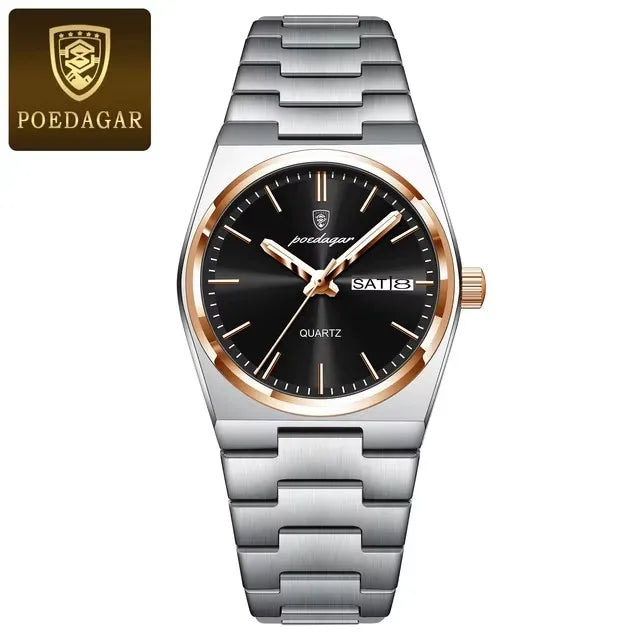 POEDAGAR 786 Date Week Stainless Steel Women's Watches Luxury Watch Woman Ladies Elegant Quartz Watch Waterproof Luminous Clock