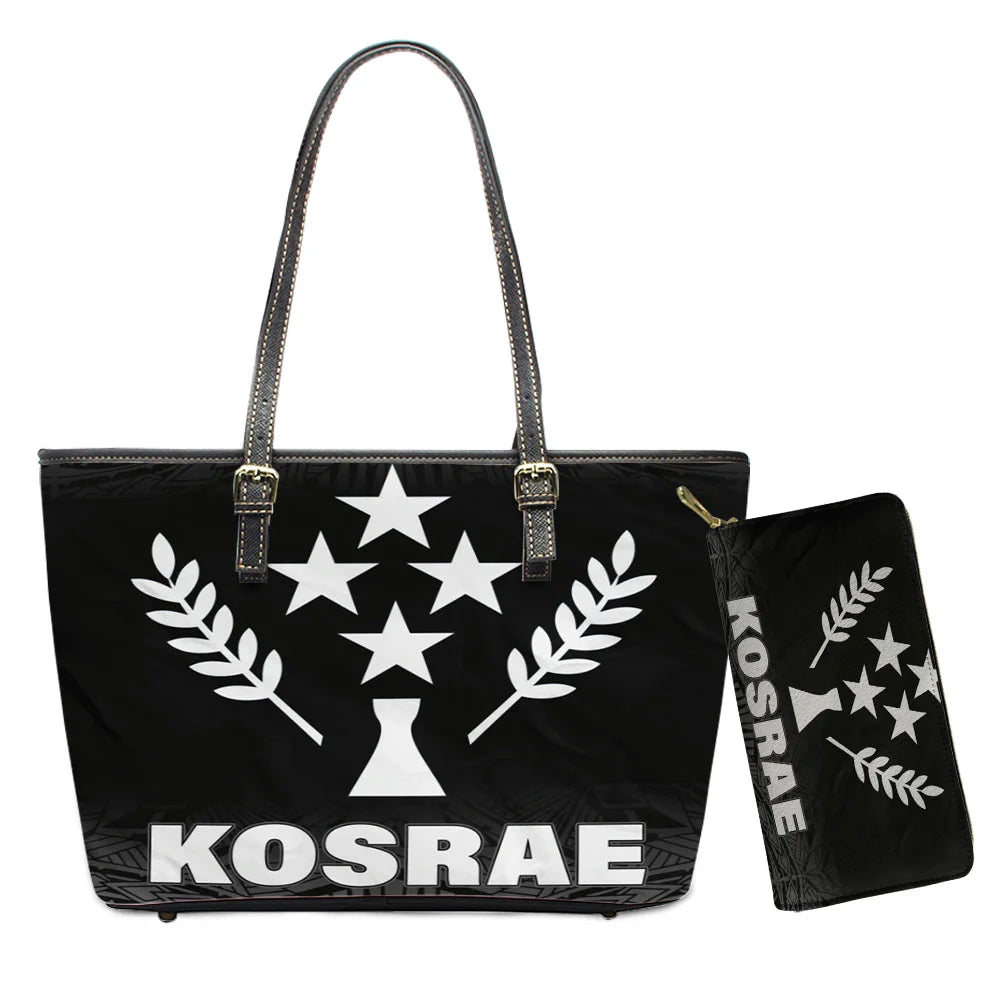 Hawaiian Flower Polynesian Design Print Women Handbags and Purses Set Customized Large Leather Tote Matching Long Zipper Wallet