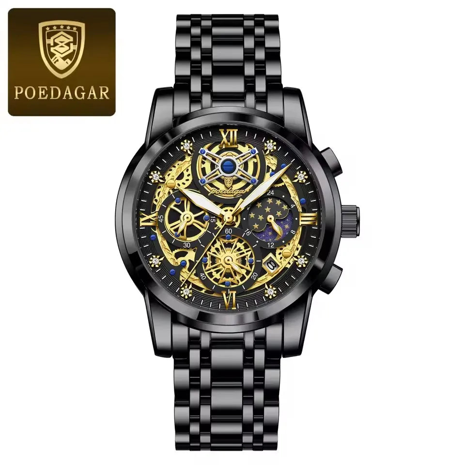 POEDAGAR Watch Luxury 984 Fashion Quartz Men's Watches Reloj High Quality Chronograph Moon Phase Dial Wristwatches Reloj Montre