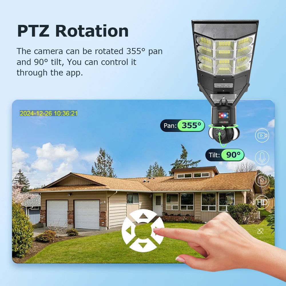 SECTEC Solar Street Light 12X Zoom 15W Solar 4G Camera All in One Security IP66 Camera Home Garden LED Outdoor CCTV Wifi Camera