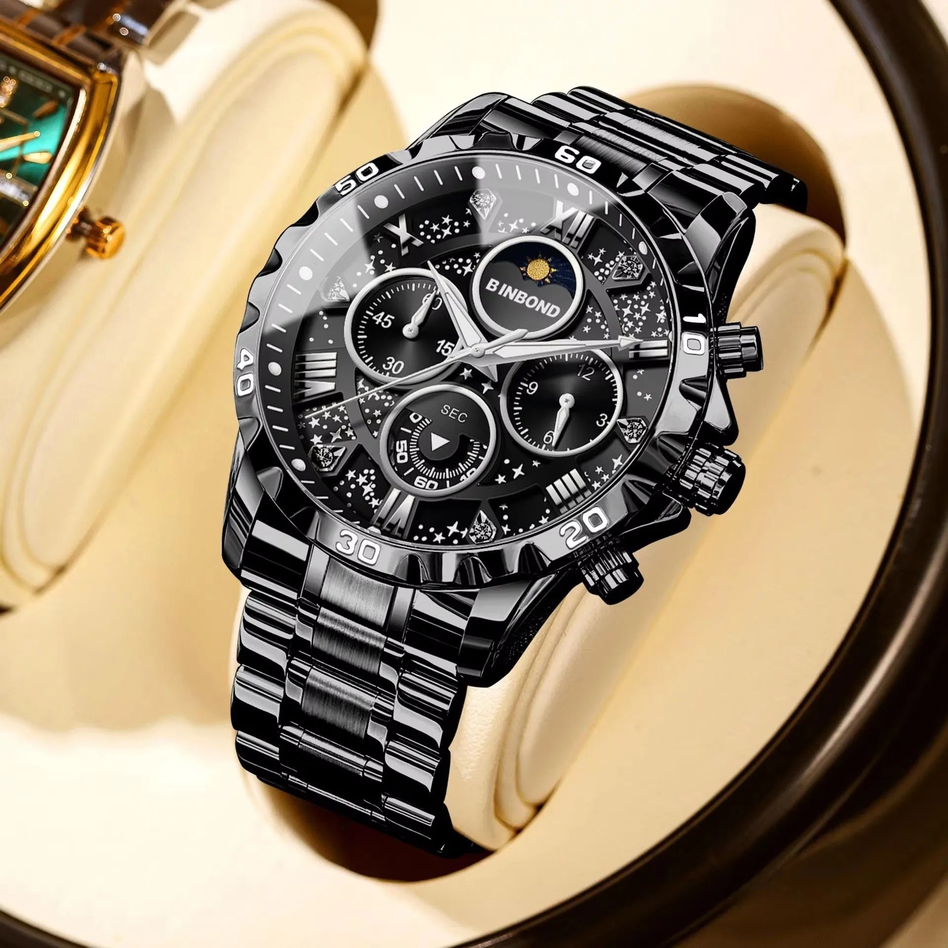 Binbond B7741 7741 Waterproof Luminous Chronograph Original Men Clock Sports Date Stainless Steel Quartz Men's Watches Reloj