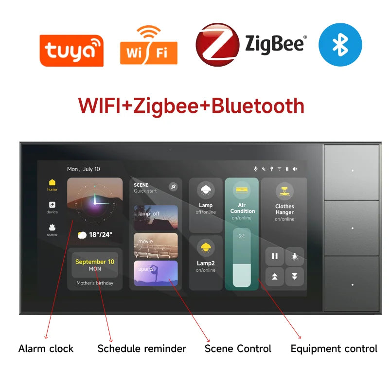 Smart Home Control Panel with Central Switch 100+ Tuya Devices RS485 WIFI IPS Display for Home Automation Hotel Use Smart Switch