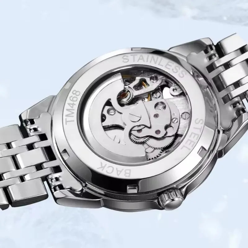 FORSINING Gold Mechanical Watches Waterproof Skeleton Automatic Movement Watch for Men Luxury Stainless Steel Men's Watches