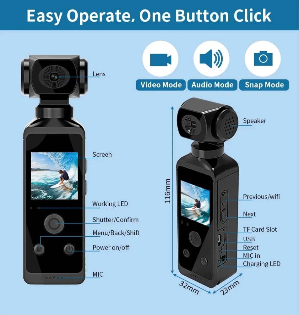 Top Sale 4k Sports Waterproof Camera Wholesale Sports Vr Camera Live 270 Degree Wifi Pocket Camera 1.3" Hd Lcd