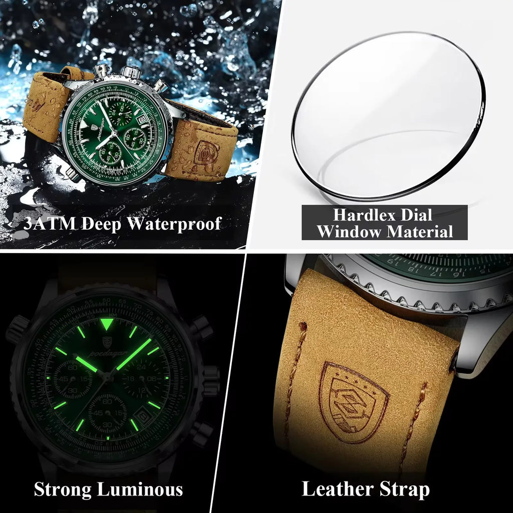 POEDAGAR 960 Luxury Watch for Men Sport Quartz Leather Men's Watches Waterproof Luminous Date Chronograph Man Watch 2025