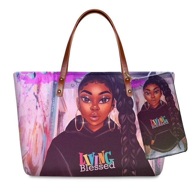 Young Ladies Handbags Black Art American African Girls Printed Popular Hand Bags Women Handbags Lady Fashion Designers Handbags