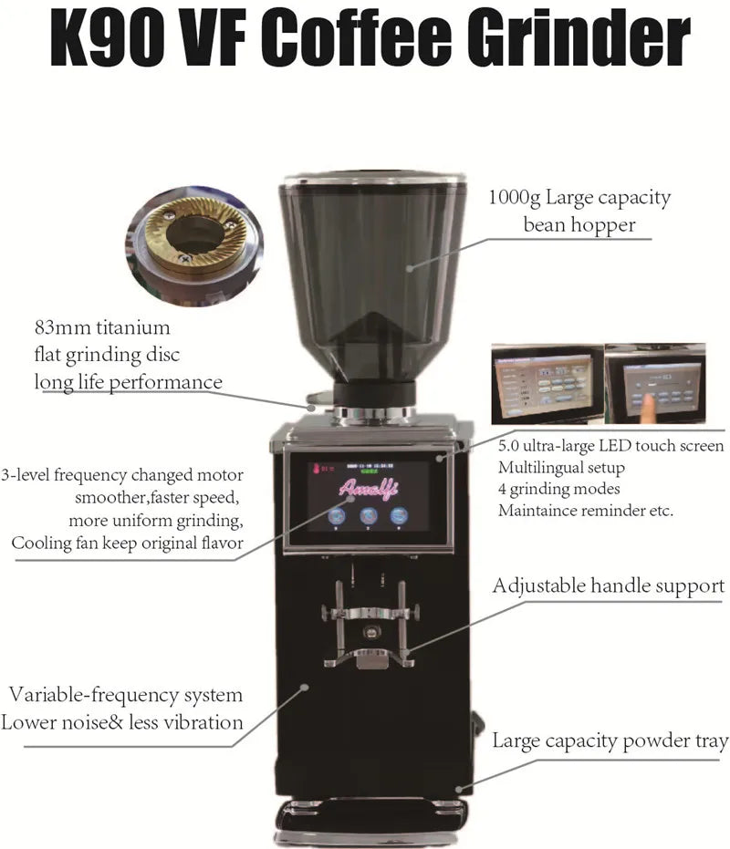 Customizable Coffee Grinder Mill Led Display Espresso Automatic Coffee Commerical Electric Coffee Grinder Machine