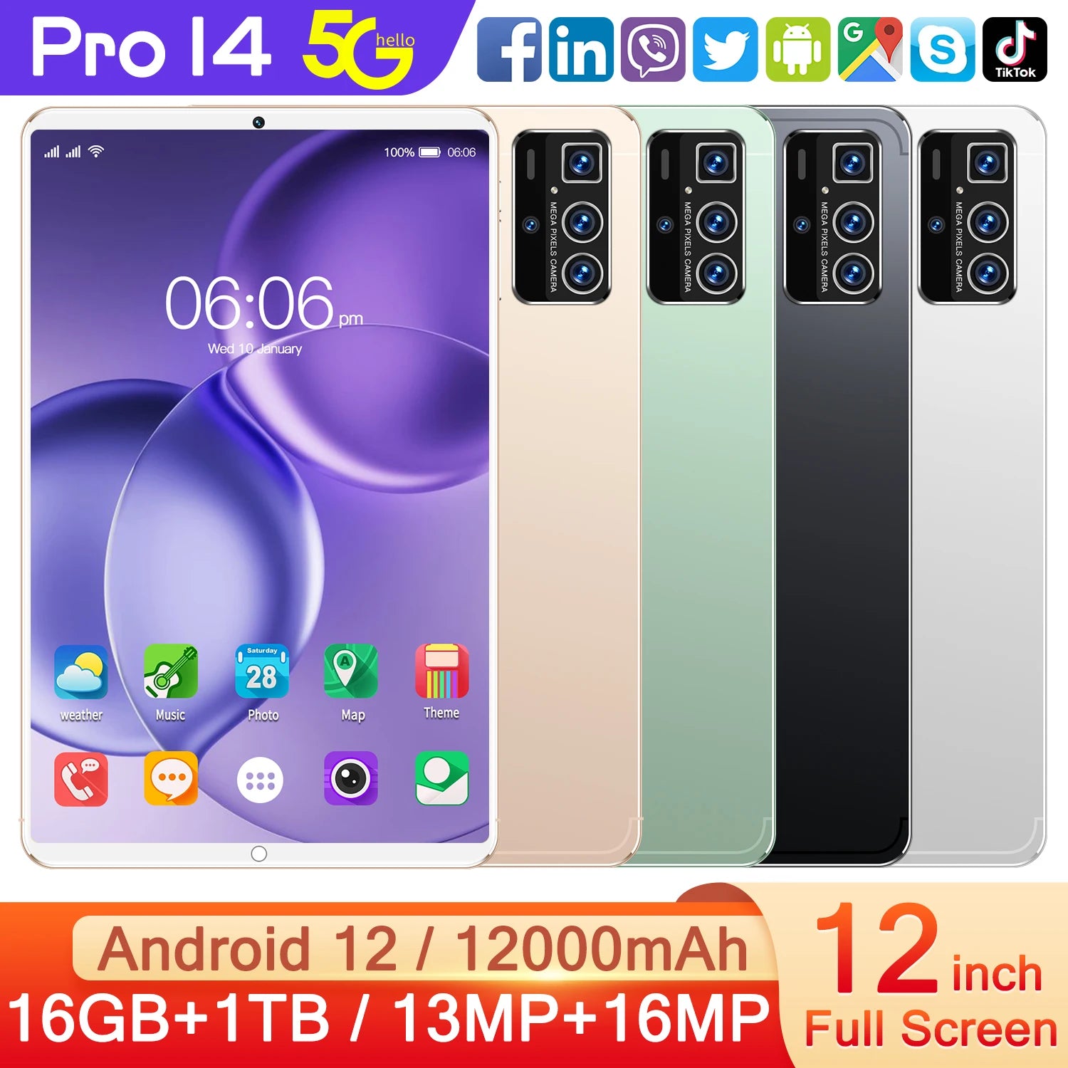 Hot Sell New 2025 Pad 16gb Ram 1tb Rom Dual Sim 12 Inch Wifi Gps Battery 4g 5g Calling Tablet Pc Gsm Tablet Pc