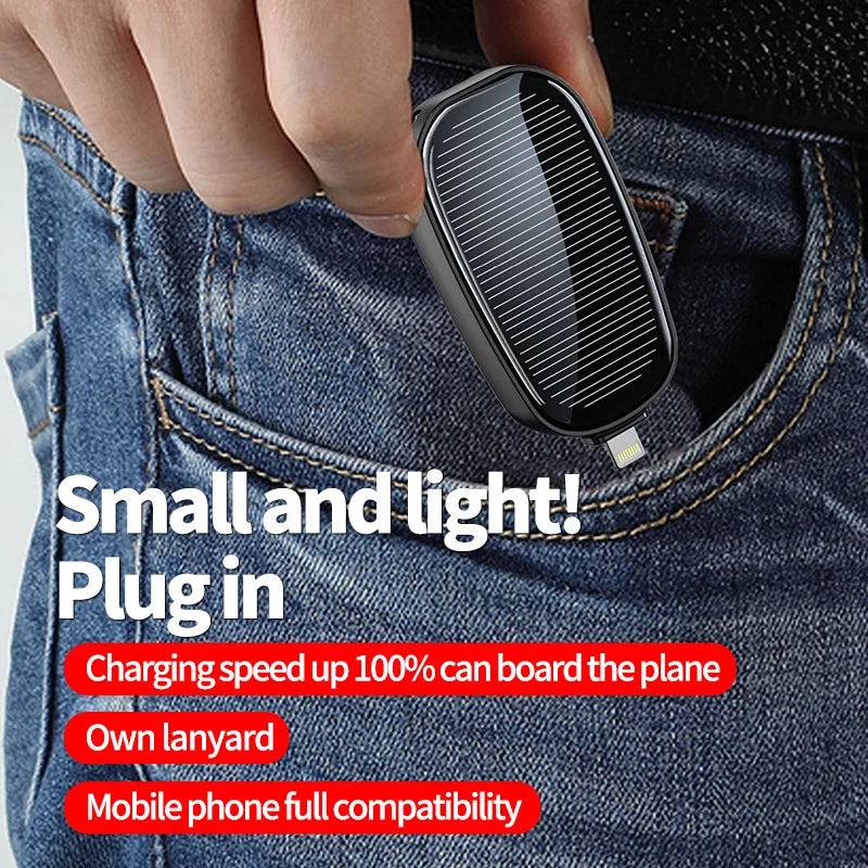 Emergency Keychain Outdoor Portable Mini Solar Powered Plug and Charge Solar Power Bank Compact External Battery Charger