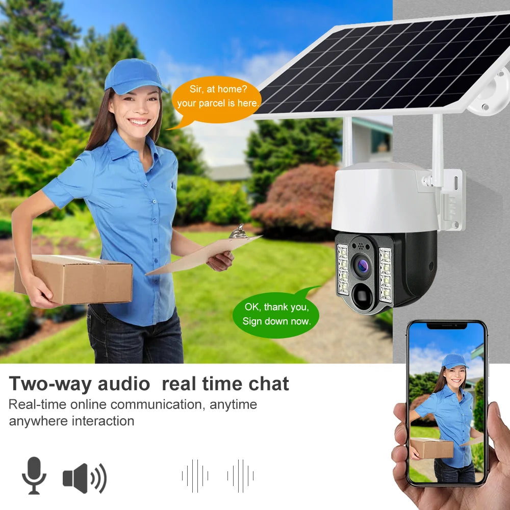 V380pro 3MP CMOS PTZ Dome Camera Solar 4G IP67 Waterproof Night Vision Auto Tracking PIR Alarm Two-Way Audio 8W Solar Panel