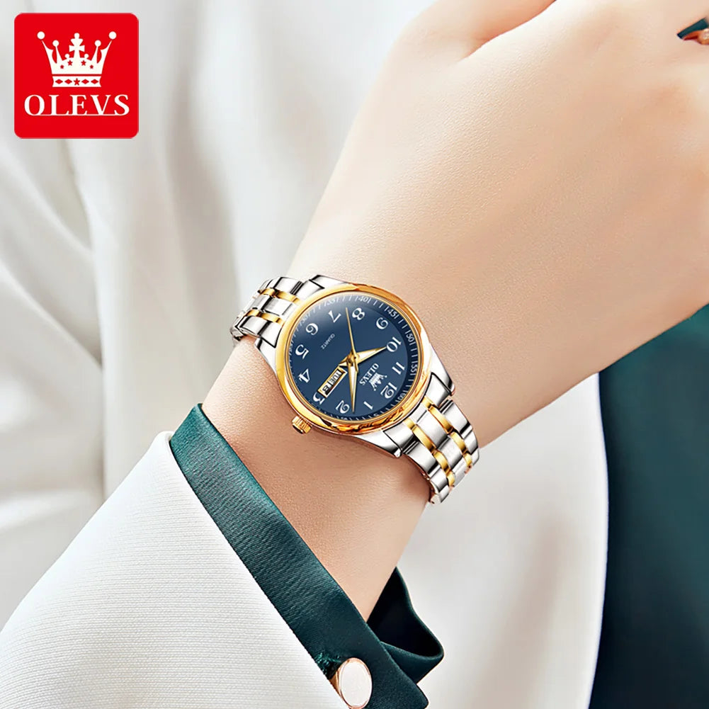 New Olevs 5567 Luxury Fashion Men's Watches Lover's Business and Simple Couple Relojes Watches Women Quartz Watch for Men Ladies