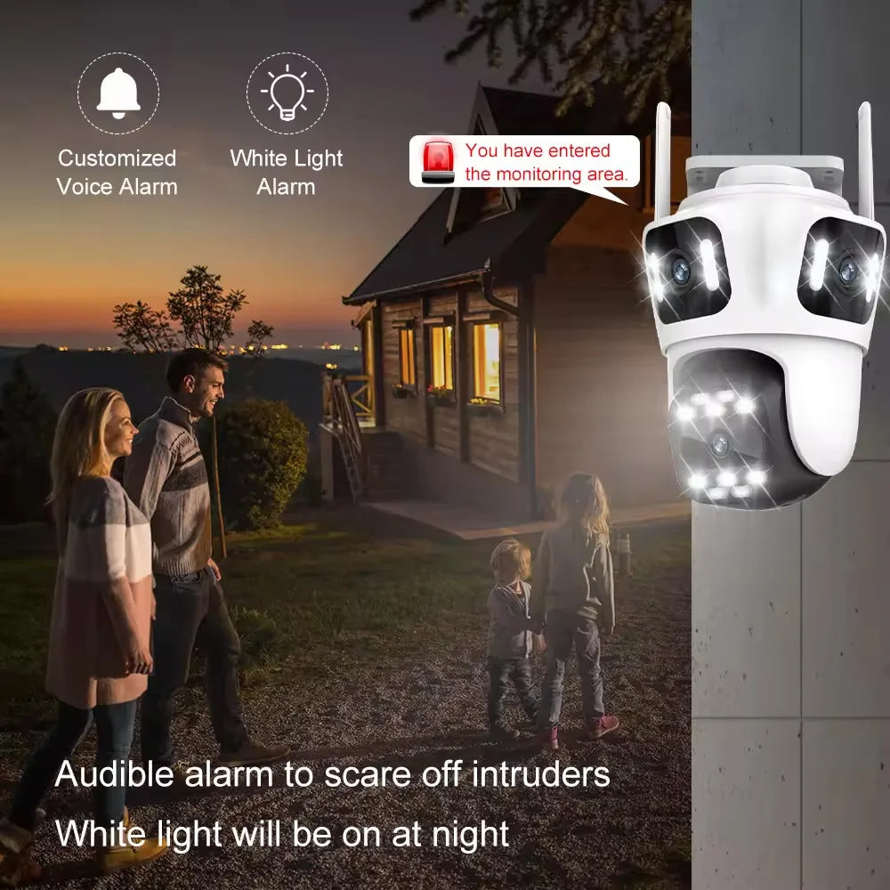 Wistino 6K HD Icsee Wifi Camera Outdoor Three Lens Waterproof Color Night Vision Dual CPU Cctv Camera Home Security